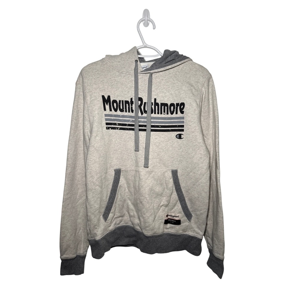Champion Originals Mens Medium Oatmeal Heather Grey Graphic Pullover Hoodie
